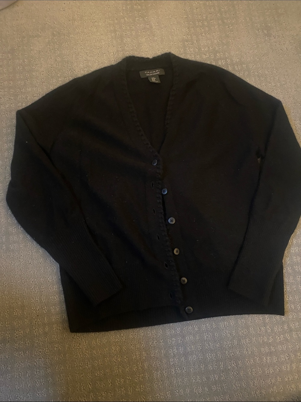 Tahari Black V-Neck Button Cashmere Front Cardigan Sweater Size M